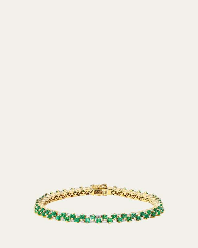 18K Yellow Gold Princess Mini Stack Emerald Tennis Bracelet